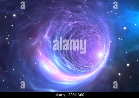 Time warp, traveling through space and time. Multidimensional universe, wormhole concept, 3d illustration Stock Photo