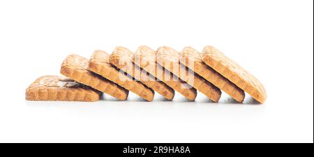 Sweet caramel biscuits. Tasty cookies isolated on the white background. Stock Photo