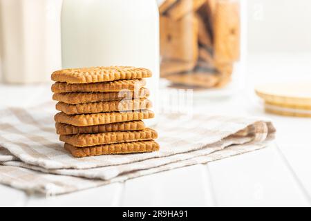 Sweet caramel biscuits. Tasty cookies on the checkered napkin. Stock Photo