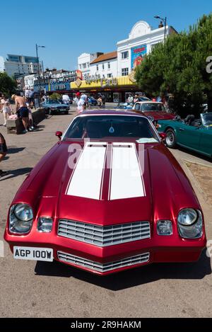 1980 Chevrolet Camaro on display after the London to Southend classic car run. On show on the seafront in Southend on Sea, Essex, UK Stock Photo