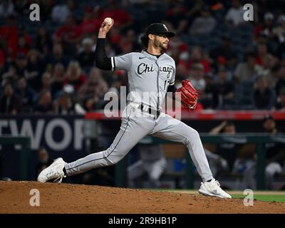 ANAHEIM, CA - JUNE 26: Chicago White Sox pitcher Aaron Bummer (39) pitching  during an MLB baseball game against the Los Angeles Angels played on June  26, 2023 at Angel Stadium in