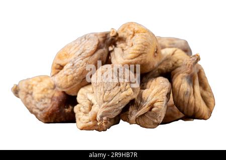 Dried figs isolated on white background. Sun-dried dried figs on a wooden serving board. Diet foods. close up Stock Photo