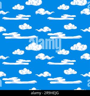 Clear sky with clouds, pixelated art seamless Stock Vector
