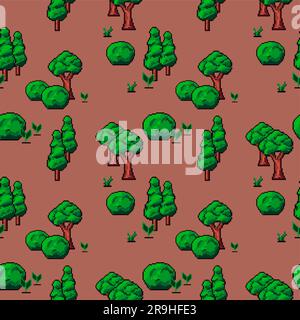 Woods or forest in game design, pixel pattern Stock Vector