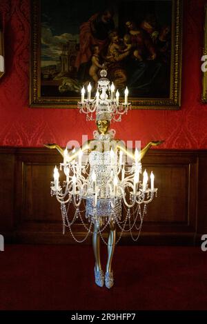 Crystal chandelier dress worn by Katy Perry for the Met Gala 2019, Crown to Couture exhibition 2023, Kensington Palace, London, UK Stock Photo