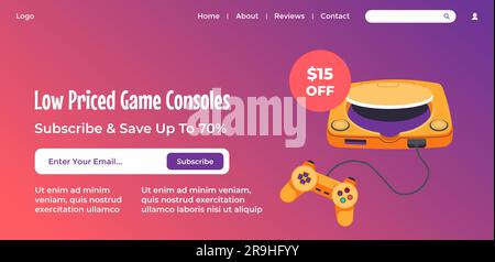 Low priced games consoles, sale and discounts Stock Vector