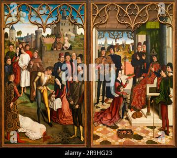 Dieric Bouts, Justice of Emperor Otto III: Beheading of the Innocent Count / Ordeal by Fire, painting in oil on wood, 1471-1475 Stock Photo