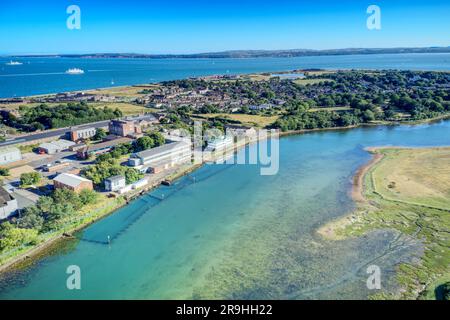 Gosport park looking towards Stokes Lake and the entrance to Portsmouth harbour. Aerial view. Stock Photo