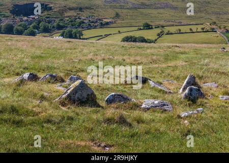 Merrivale Prehistoric Settlement, western Dartmoor, Princetown, Yelverton, Devon, England, UK: Bronze Age stone hut circle Stock Photo