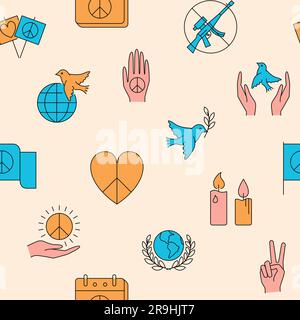 Peace and love seamless pattern. Background with pacifism symbols. Vector illustration. Stock Vector