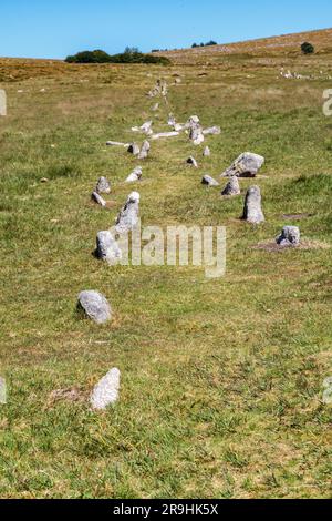 Merrivale Prehistoric Settlement, western Dartmoor, Princetown, Yelverton, Devon, England, UK: neolithic stone rows, stone circles and monuments Stock Photo