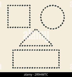 Frames outline set. Hand drawn decorative doodle black ink brush stroke borders, scribbled dash line, circle, square, rectangle, triangle geometric Stock Vector