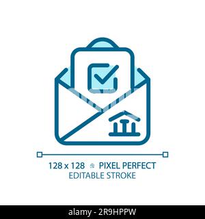 Editable pixel perfect blue icon with checkmark and envelope Stock Vector