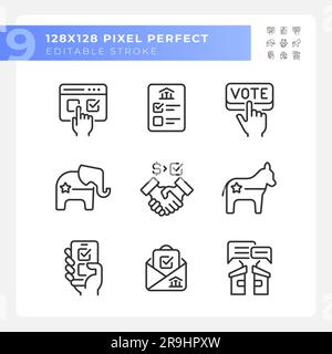 Pixel perfect set of voting thin line icons Stock Vector