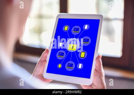 Tablet screen displaying a password protected concept Stock Photo