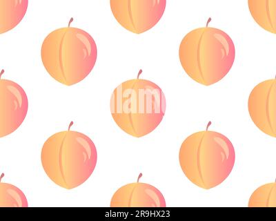 Seamless pattern with peaches on a white background. Gradient peaches in 3d style with light reflections. Design for printing on paper and fabric, ban Stock Vector