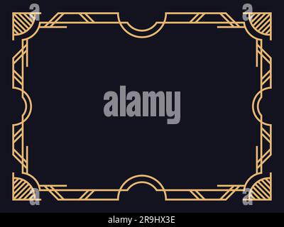 Art deco frame. Vintage linear border. Design a template for invitations, leaflets and greeting cards. The style of the 1920s - 1930s. Vector illustra Stock Vector