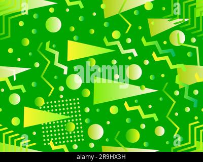 3D geometric seamless pattern in 80s style. 3d isometric shapes with gradient colors. Geometric memphis style. Design for promotional products, wrappi Stock Vector