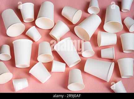 Various sized disposable coffee cups. Different takeaway coffee cups. Stock Photo