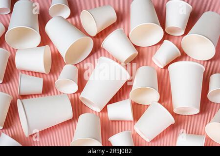 Various sized disposable coffee cups. Different takeaway coffee cups. Stock Photo