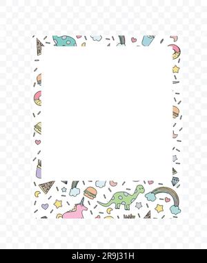 Empty kids photo frame stylish dinosaurs background. Baby border Stock Vector