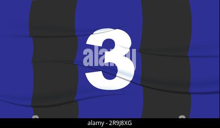 Blue footballer's number on a football jersey. 3 Numbered print. Sports tshirt jersey. Sports, olympiad, euro 2024, gold cup, world championship. Stock Vector