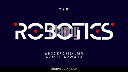 Geometric futuristic alphabet, robotic stencil letters, abstract font for minimalistic clean logo, unusual innovative headline, minimal simple Stock Vector