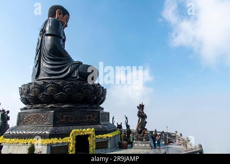 Sa Pa, Vietnam-April 2023; Bronze Great Amitabha Buddha statue at the summit of Fanxipan Mountain or roof of Indochina Stock Photo