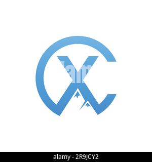 Initial letter CX mountain outdoor logo vector. Typography logo with letter CX and mountains outdoor nature design concept Stock Vector