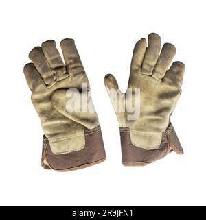 a pair of old work gloves on a transparent background Stock Photo