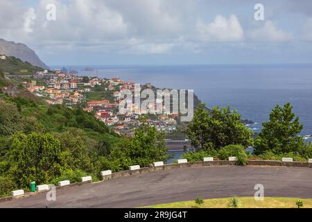 View over Seixal from the Miradouro do Véu da Noiva, a view point on the north coast of Madeira Stock Photo