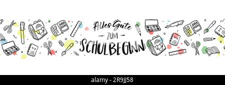 Cute hand drawn school doodles and German text saying "Back to school" - great for banners, invitations, advertising Stock Vector