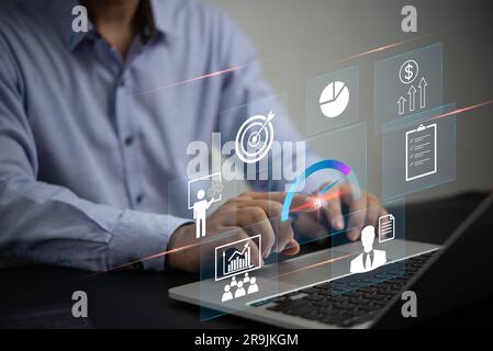 Business development and technology Data analyst. business analytics dashboard Business Intelligence (BI) data visualization, metrics and KPI key perf Stock Photo