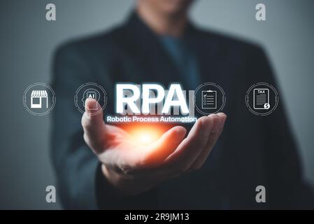 Robotic process automation RPA, Artificial intelligence , Big data and business concept on virtual screen. Stock Photo