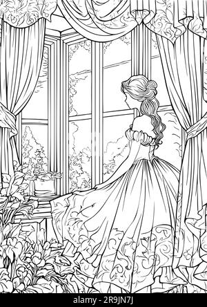 Premium Vector  Enchanted realm princess woman at market coloring book  pages