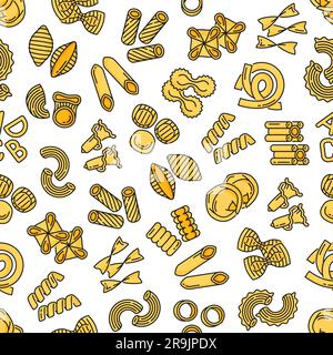Pasta type outline seamless pattern. Wrapping paper outline vector backdrop, textile or fabric print with line konkiloni, farfalle, maccheroni, tortelloni and rigatoni, eliche, filini Italian pasta Stock Vector