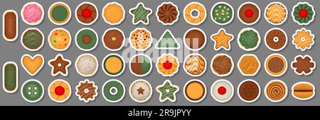 Big set homemade cookie different taste in pastry biscuit, large kit cookie consist of collectible natural tasty food biscuit it pastry accessory, fre Stock Vector
