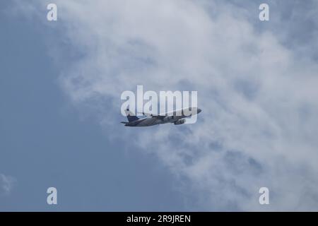 Chiangmai, Thailand -   June  17 2023: HS-TXC Airbus A320-200 of Thai Smile Airway. Take off from Chiangmai airport to Bangkok Suvarnabhumi. Stock Photo