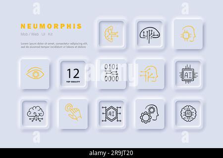Artificial Intelligence Development Icon. Advancements in AI, machine learning, deep learning. Neomorphism. Vector line icon Stock Vector