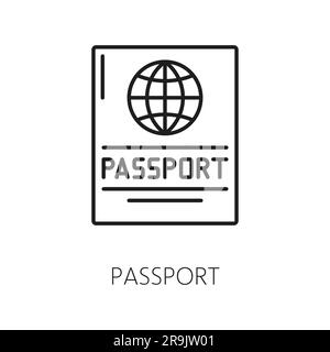 Foreign passport thin line icon. Visa, document, arrival. Customs check in hotel, service check in concept. Citizenship, immigration, traveling control Stock Vector