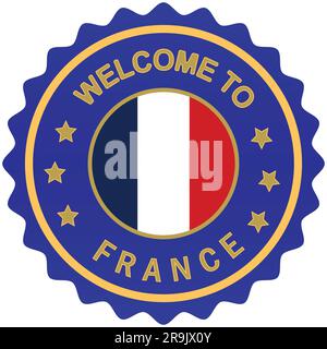 Welcome to France design Vector illustration and France Flag with Rugby World Cup Theme colors background Welcome Stamp France Gold seal Stock Vector