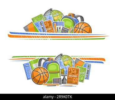 Vector border for School with empty copy space for ad text, decorative layout with illustration of various school textbooks and compass divider, group Stock Vector
