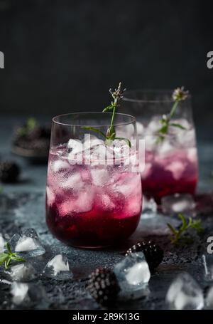 Blackberry Lemonade with lavender on a vintage  background Stock Photo