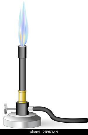 Bunsen burner with Flame. ambient air gas burner. Laboratory equipment. Vector illustration Stock Vector