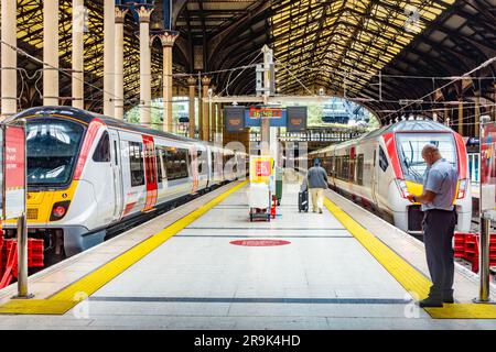 Greater Anglia trains sat waiting at the platform at Liverpool Street Station in London, UK Stock Photo