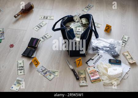 Full Black Duffel Bag of Hundred Dollar Bills  Stock Photo