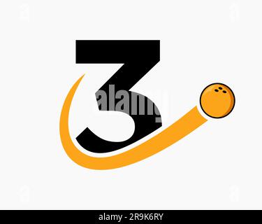 Letter 3 Bowling Logo. Bowling Ball Symbol With Moving Ball Icon Stock Vector