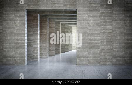 abstract structure with reinforced concrete walls and side lights. 3d ...
