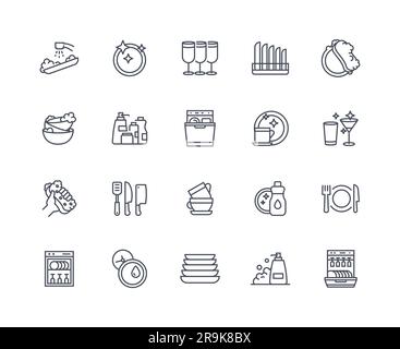 Plate icons outline set Stock Vector