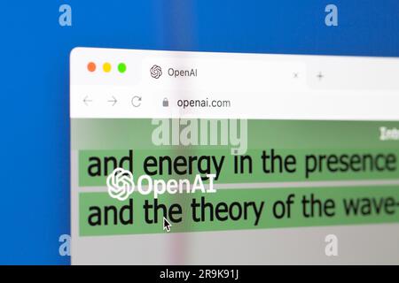 Ostersund, Sweden - Feb 7, 2023: OpenAI website on a computer screen. OpenAI is an American artificial intelligence (AI) research laboratory. Stock Photo